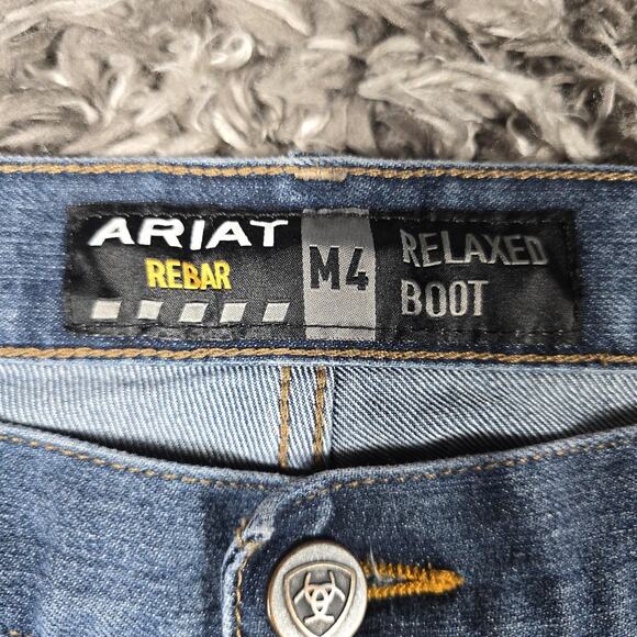 Ariat Rebar M4 Jeans Mens 38x34 Blue Relaxed Fit Bootcut Work Denim Jeans - Picture 2 of 11